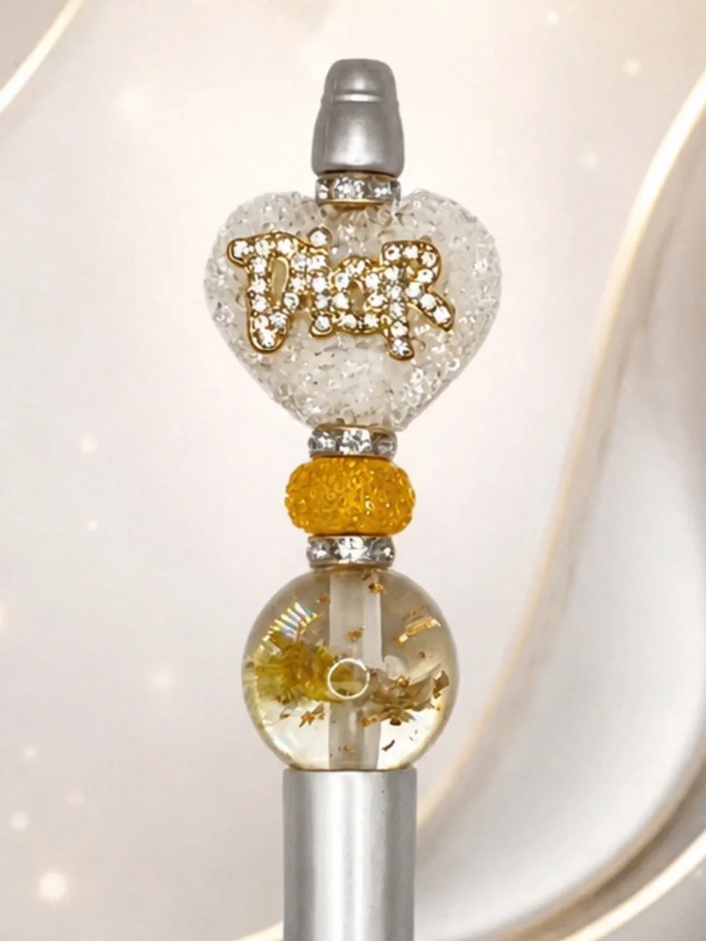 Golden Heart Sparkle Beaded Pen